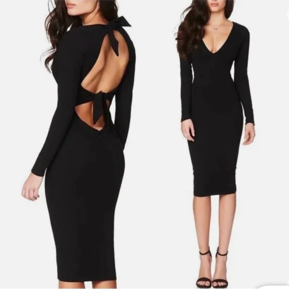 NWT Nookie Cleo Long Sleeve Midi Dress In Black  - Size XS